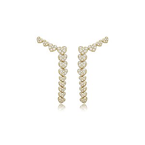 Brinco de coração cravejado de zirconia cristal banho em ouro 18k