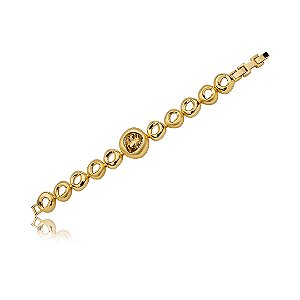Pulseira acetinada cravejada de zirconia citrino banho em ouro 18k