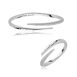 Conjunto de anel e pulseira cravejado de zirconia cristal banho em rodio branco