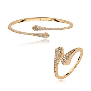 Conjunto de anel e pulseira cravejado de zirconia cristal banho em ouro 18k