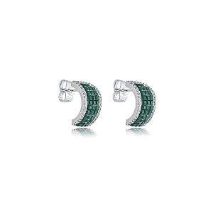 Brinco de base cravejado de zirconia esmeralda banho em rodio branco