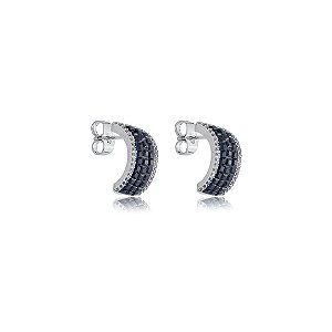 Brinco de base cravejado de zirconia safira banho em rodio branco