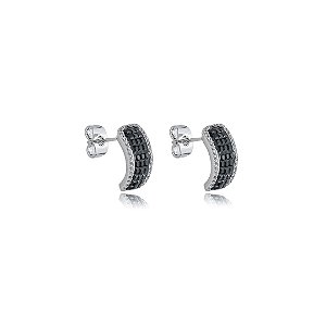 Brinco de base cravejado de zirconia onix banho em rodio branco