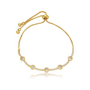 Pulseira acetinada cravejada de zirconia turmalina banho em rodio branco