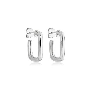 Brinco de argola liso banho em rodio branco