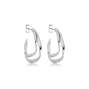 Brinco de argola liso banho em rodio branco