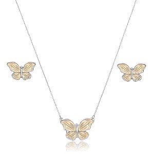 Conjunto de brinco e colar liso acetinado banho duplo