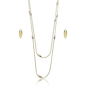 Conjunto de brinco e colar liso banho triplo