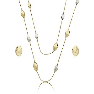 Conjunto de brinco e colar liso banho duplo