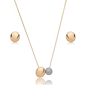 Conjunto de brinco e colar liso banho em ouro 18k