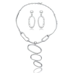 Conjunto de brinco e colar liso banho em rodio branco