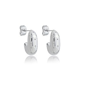 Brinco cravejado de zirconia cristal banho em rodio branco
