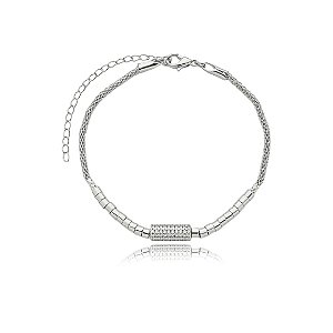 Pulseira lisa de canutilho banho em rodio branco