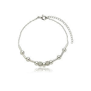 Pulseira lisa de canutilho banho em rodio branco