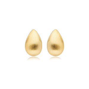Brinco liso acetinado banho em ouro 18K