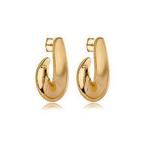 Brinco de argola liso acetinado banho em ouro 18K