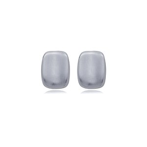Brinco liso acetinado banho em rodio branco