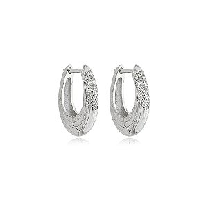 Brinco de argola acetinado banho em rodio branco