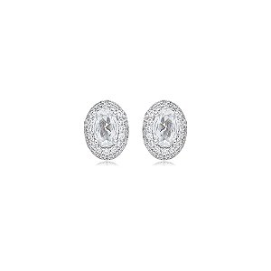 Brinco de base cravejado de zirconia cristal banho em rodio branco