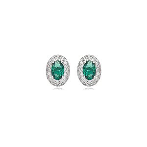 Brinco de base cravejado de zirconia esmeralda banho em rodio branco