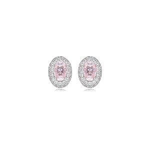 Brinco de base cravejado de zirconia rosa banho em rodio branco