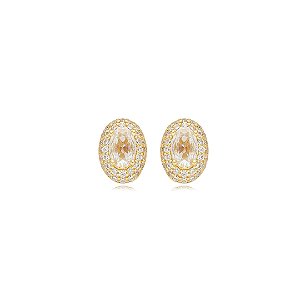 Brinco de base cravejado de zirconia cristal banho em ouro 18k
