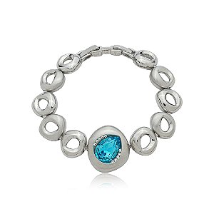Pulseira acetinada cravejada de zirconia turquesa banho em rodio branco