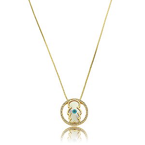 Colar em madreperola cravejado de zirconia cristal banho em ouro 18k