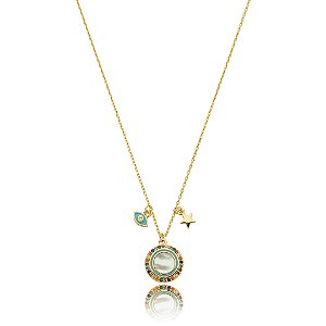 Colar em madreperola cravejado de zirconia banho em ouro 18k