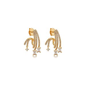 Brinco de argola cravejado de zirconia cristal banho em ouro 18k