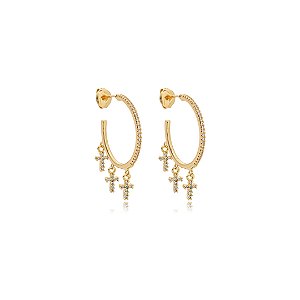 Brinco de argola cravejado de zirconia cristal banho em ouro 18k
