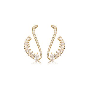 Brinco de argola cravejado de zirconia cristal banho em ouro 18k