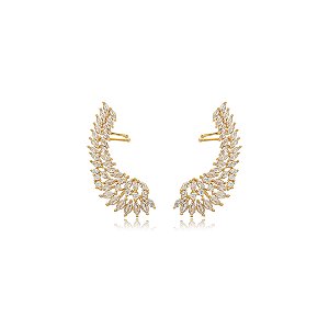 Brinco ear cuff cravejado de zirconia cristal banho em ouro 18k