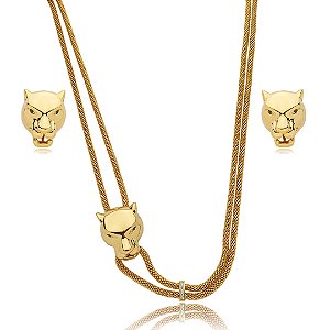 Conjunto de brinco e colar liso banho em ouro 18k