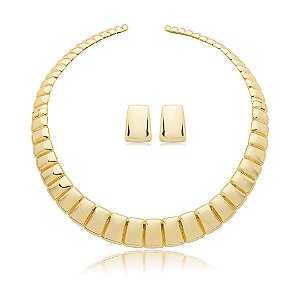 Conjunto de brinco e colar liso banho em ouro 18k