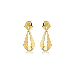 Brinco cravejado de zirconia cristal banho em ouro 18k