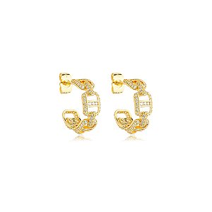 Brinco de argola cravejado de zirconia cristal banho em ouro 18k