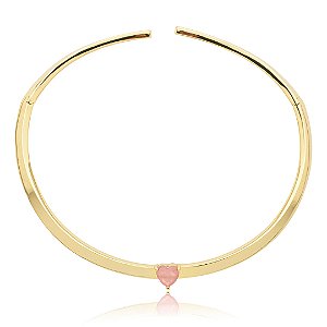 Colar Aro dourado liso com pedra fusion rosa banho em ouro 18k