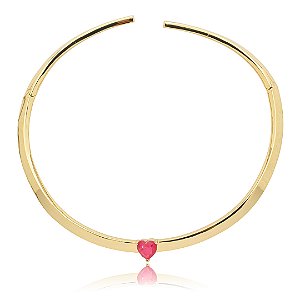 Colar Aro dourado liso com pedra fusion rubi banho em ouro 18k