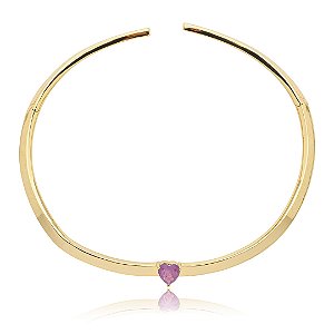 Colar Aro dourado liso com pedra fusion ametista banho em ouro 18k