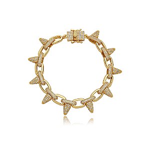 Pulseira cravejada de zirconia cristal banho em ouro 18k