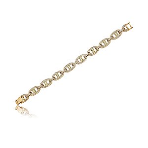 Pulseira cravejada de zirconia cristal banho em ouro 18k
