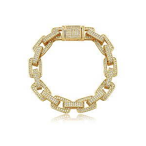 Pulseira cravejada de zirconia cristal banho em ouro 18k