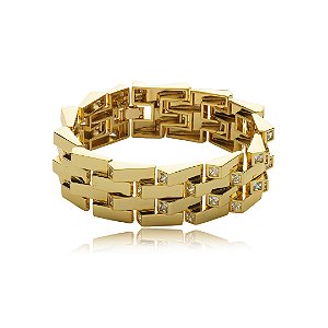 Pulseira cravejada de zirconia cristal banho em ouro 18k