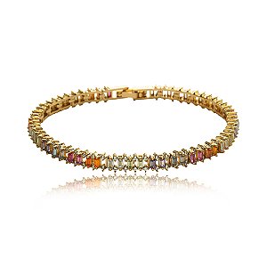 Pulseira cravejado de zirconia rainbow banho em ouro 18k