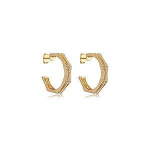Brinco de argola com zirconia cristal banho em ouro 18k