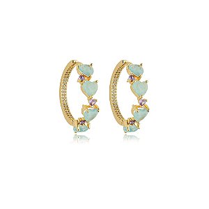 Brinco de argola com zirconia e pedra fusion banho em ouro 18k