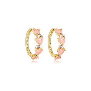 Brinco de argola com zirconia e pedra fusion banho em ouro 18k