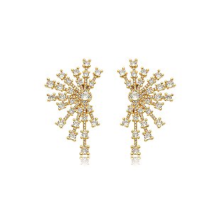 Brinco cravejado de zirconia cristal banho em ouro 18k