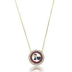 Colar com pingente cravejado de zirconia banho em ouro 18k